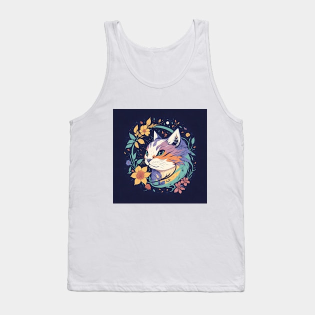 Floral Cat Tank Top by Fanbros_art